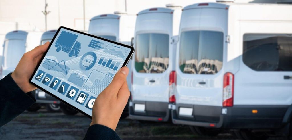 Fleet mini busses being tracked in real time on tablet